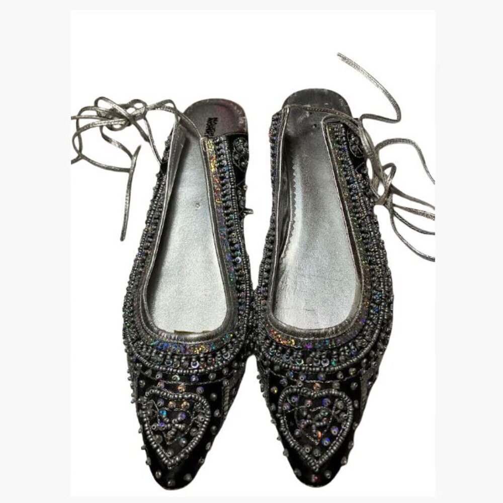 Naughty Monkey Flat Ballet-Style Sequin-Covered Shoes with Ties Size 8.5 EUC - Picture 2 of 11